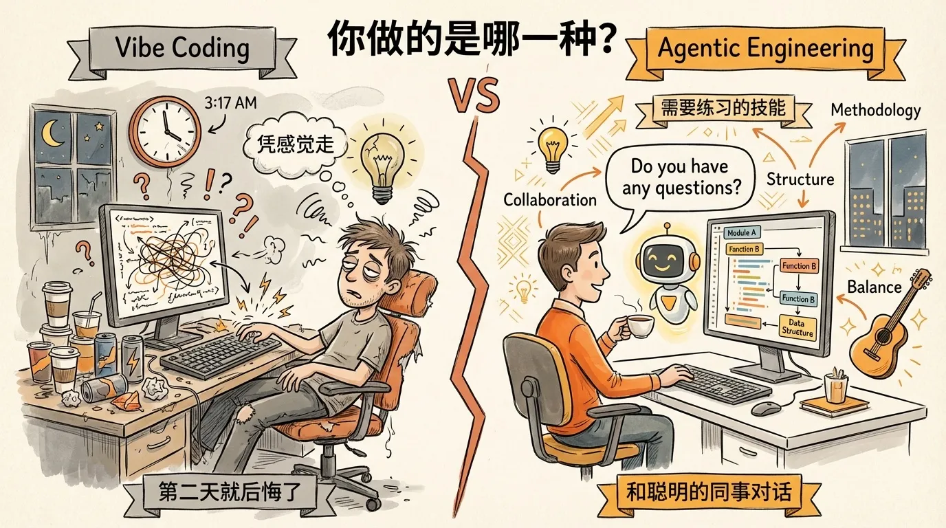 Vibe Coding vs Agentic Engineering——凌晨三点的凭感觉编码与专业的Agent工程方法对比